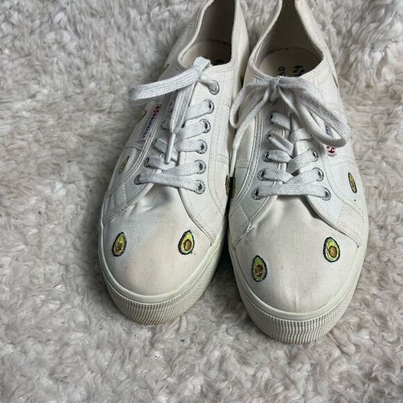 Superga White Canvas Platform Embroidered Avocado Sneakers EURO SZ41 - Picture 3 of 10